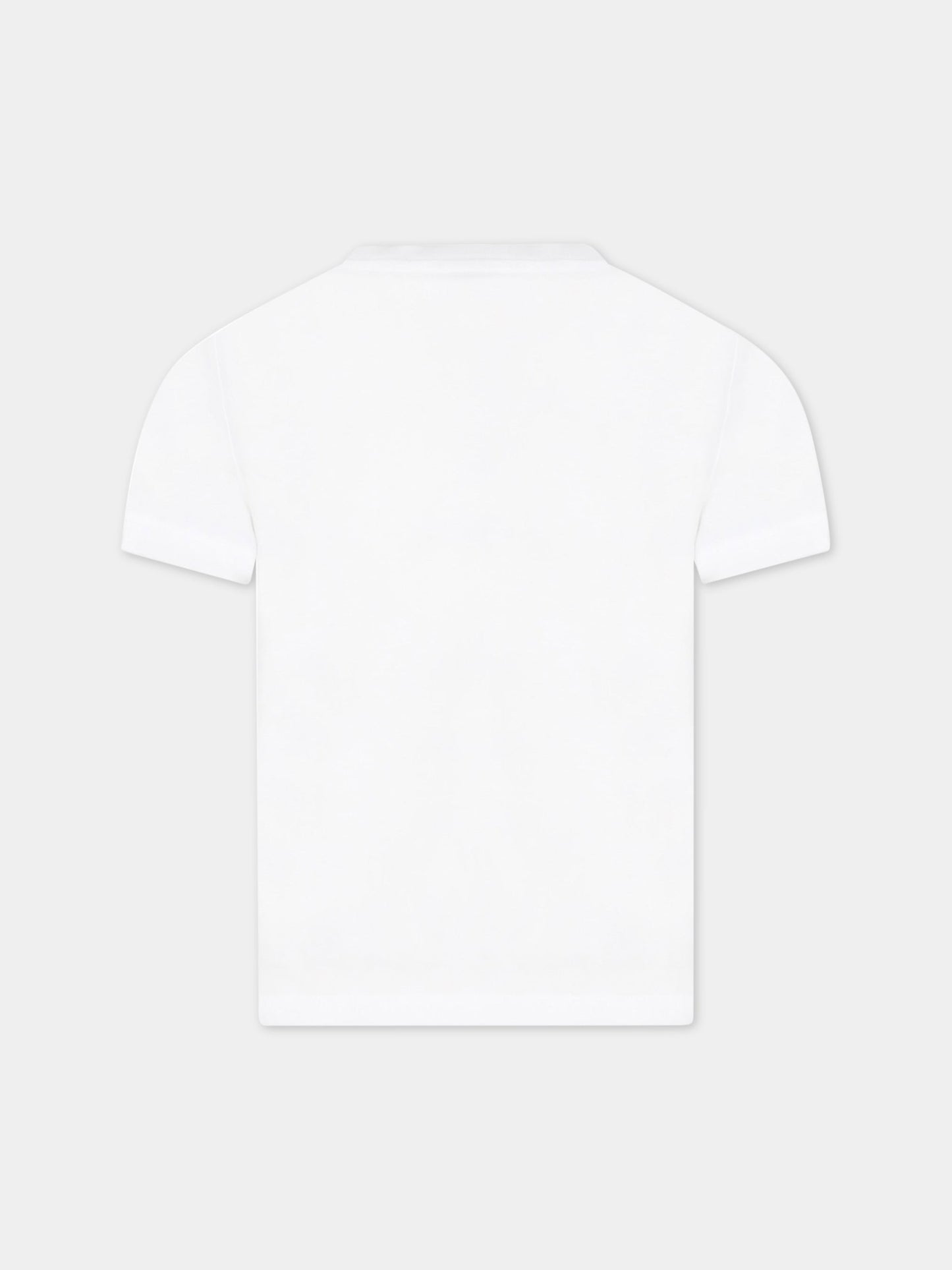 T-shirt bianca per bambina con elefante e logo,Kenzo Kids,K15619 10P