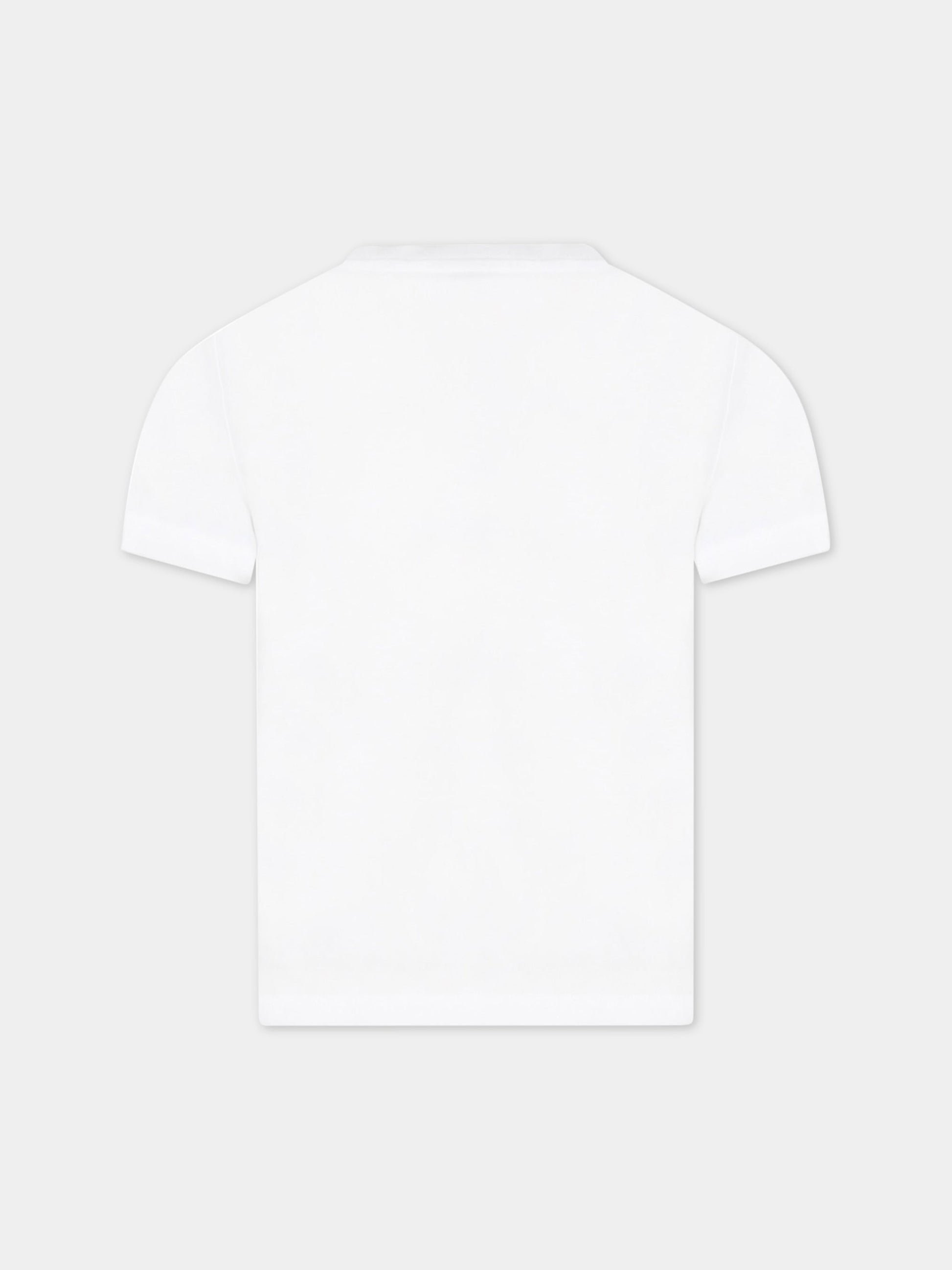 T-shirt bianca per bambina con elefante e logo,Kenzo Kids,K15619 10P