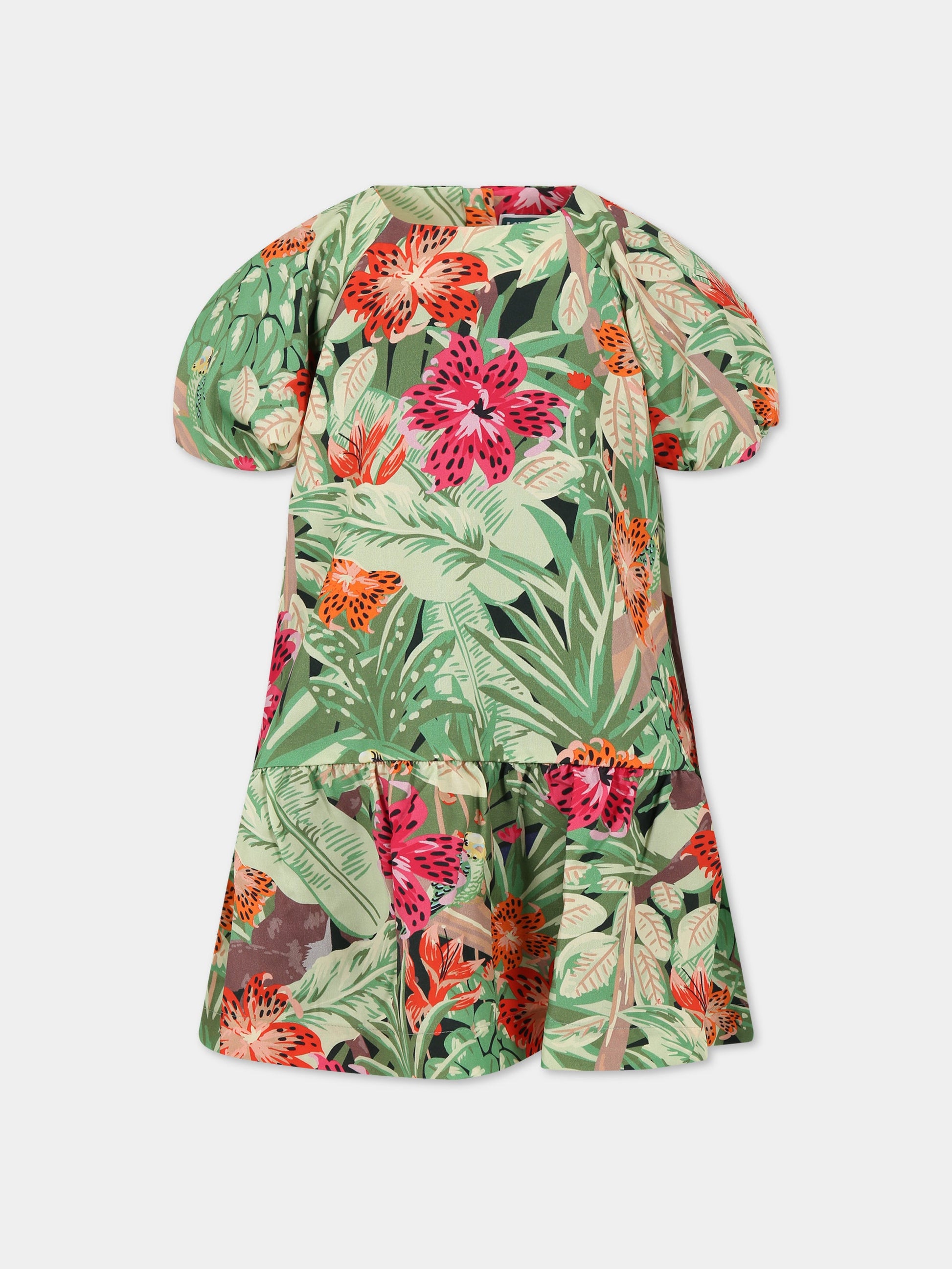 Vestito multicolor per bambina con stampa giungla e logo,Kenzo Kids,K12312 675