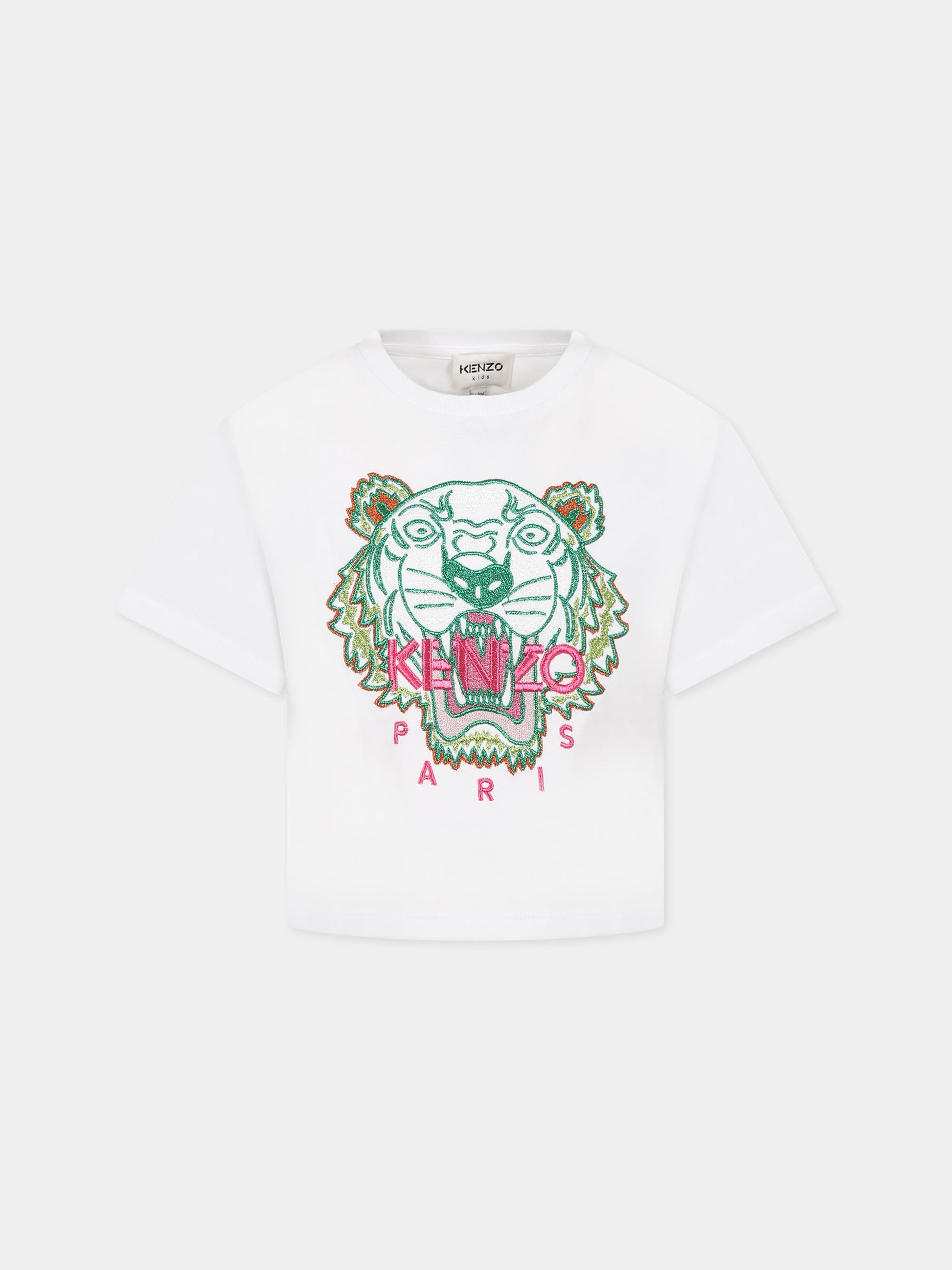T-shirt bianca per bambina con Kotora e logo,Kenzo Kids,K15656 10P
