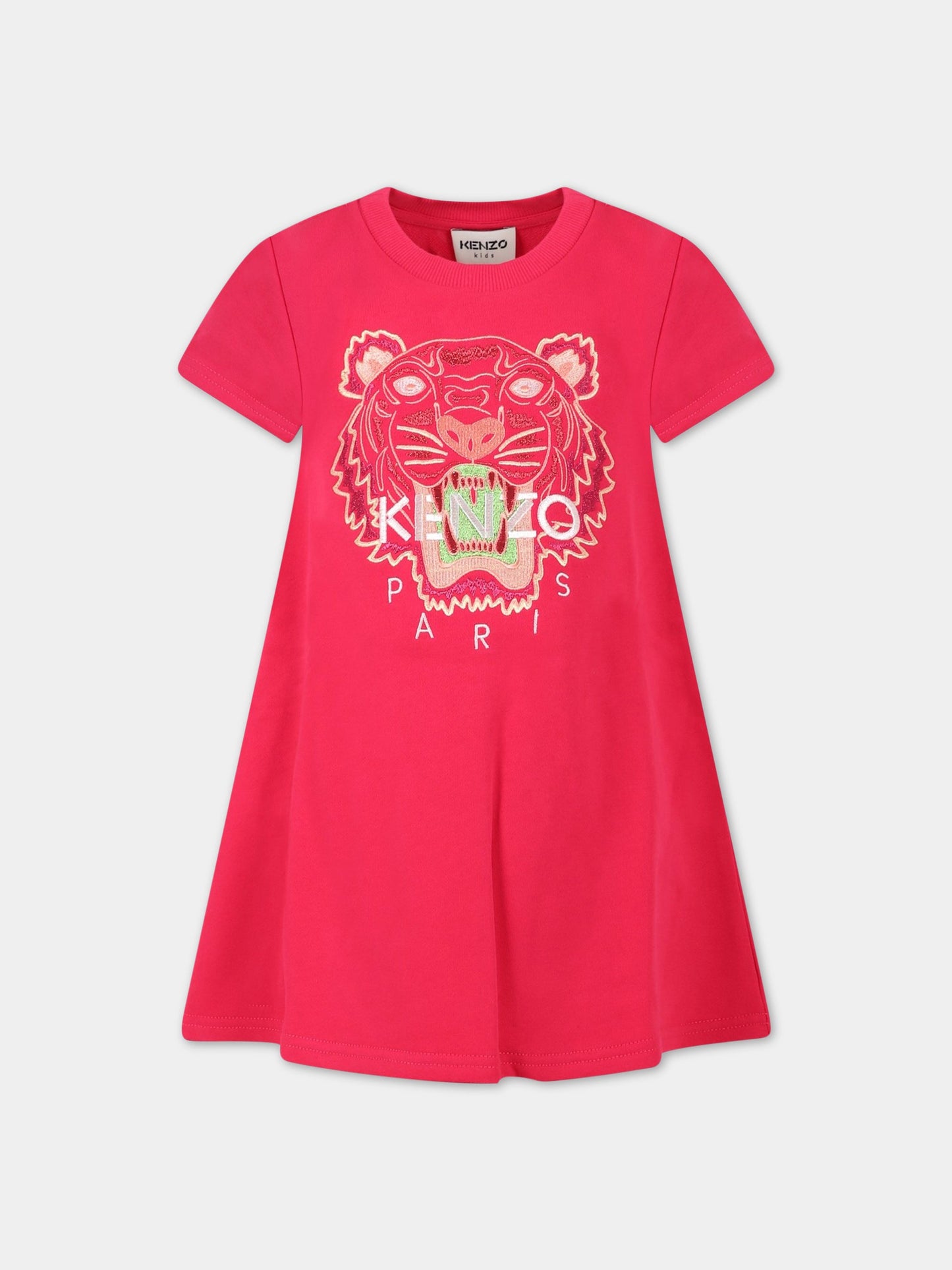 Vestito fucsia per bambina con iconica tigre,Kenzo Kids,K12289 46D