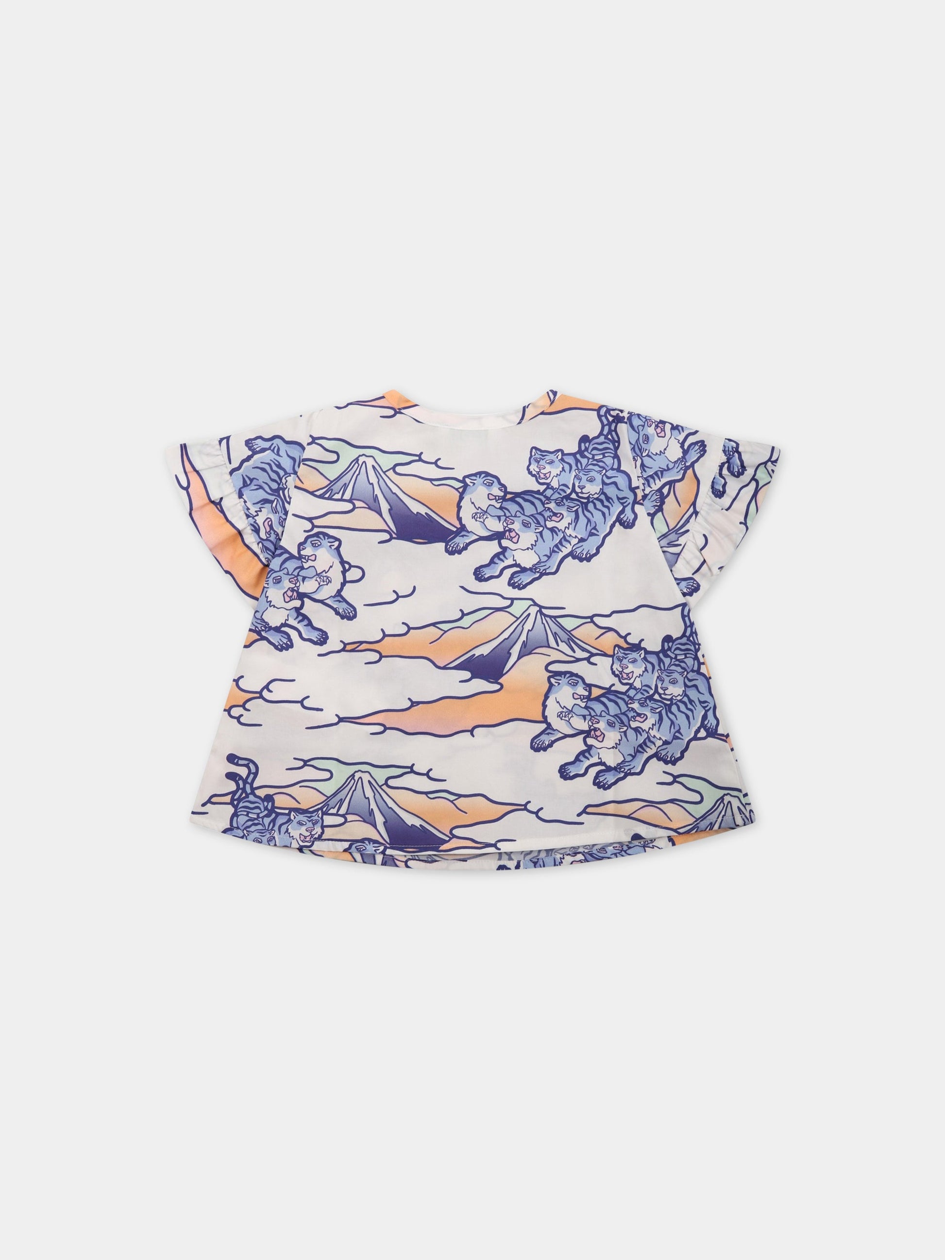 T-shirt bianca per neonata con tigre e logo,Kenzo Kids,K05478 10P