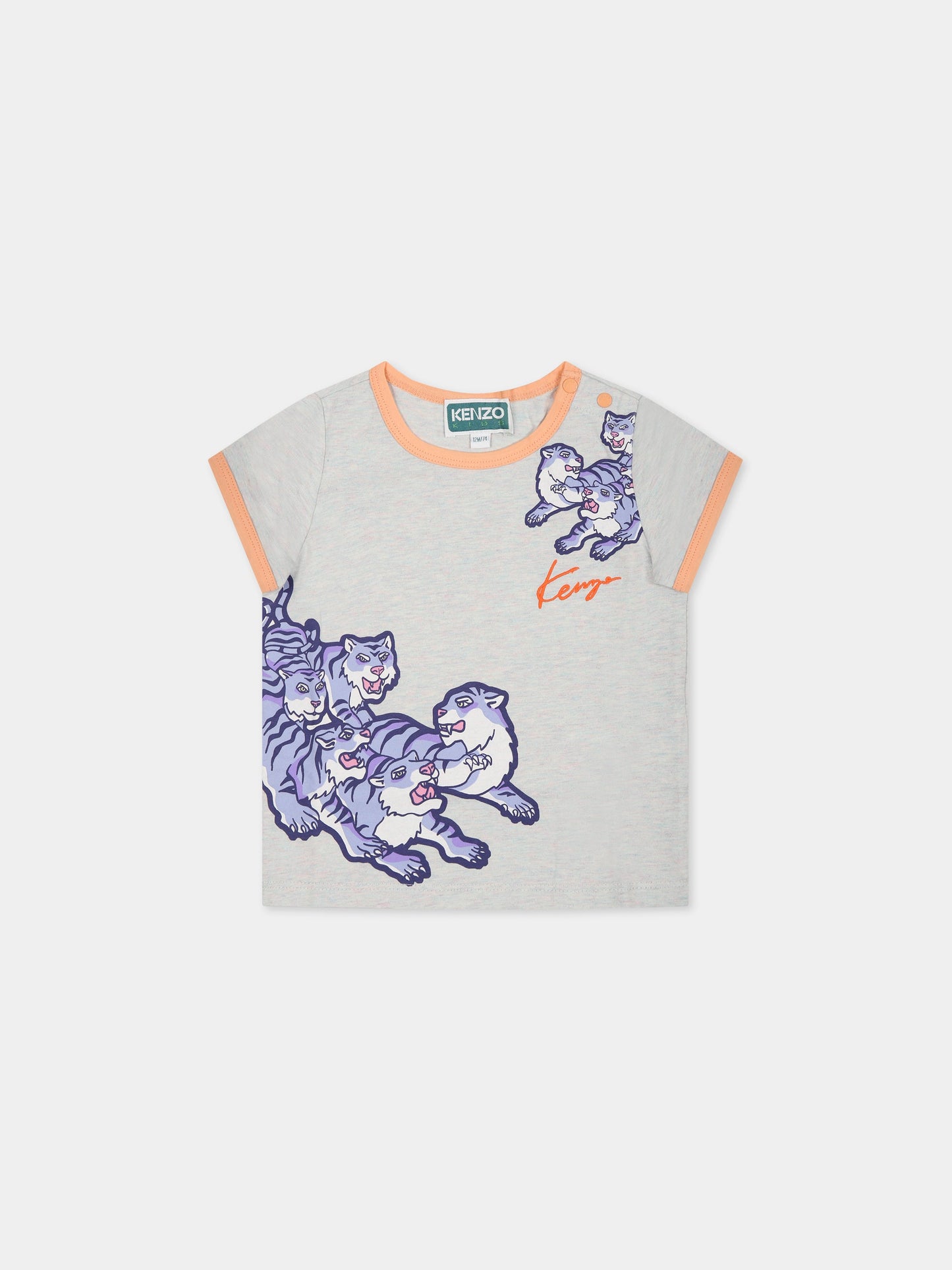 T-shirt grigia per neonata con stampa e tigre,Kenzo Kids,K05474 010