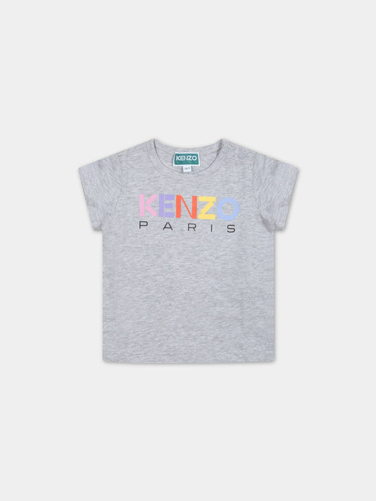 T-shirt grigia per neonata con logo multicolor,Kenzo Kids,K05479 A41
