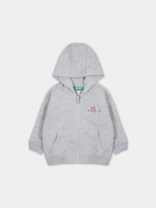 Felpa grigia per neonata con logo multicolor,Kenzo Kids,K05490 A41