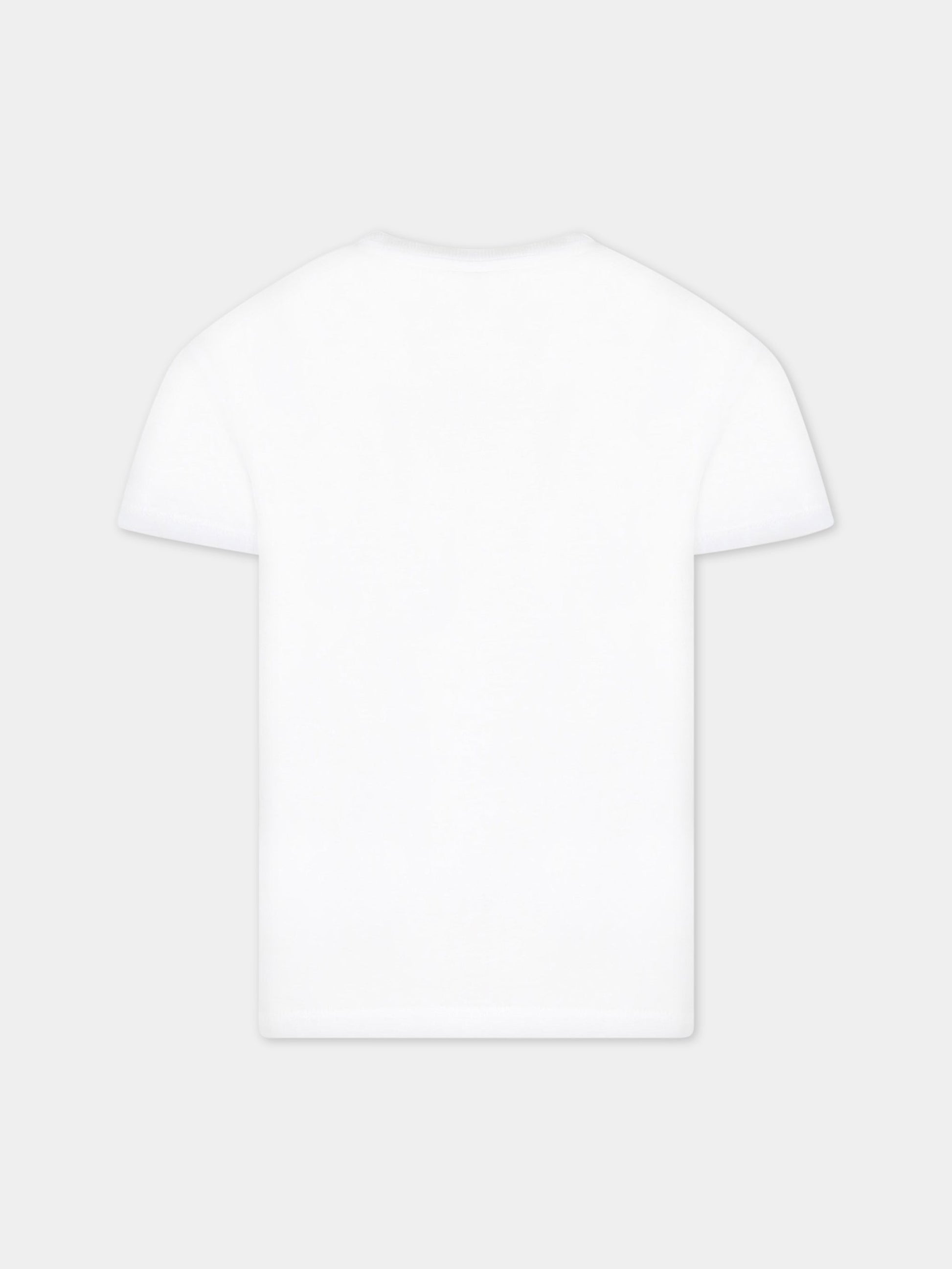 T-shirt bianca per bambino con iconica tigre  e logo,Kenzo Kids,K25803 10P