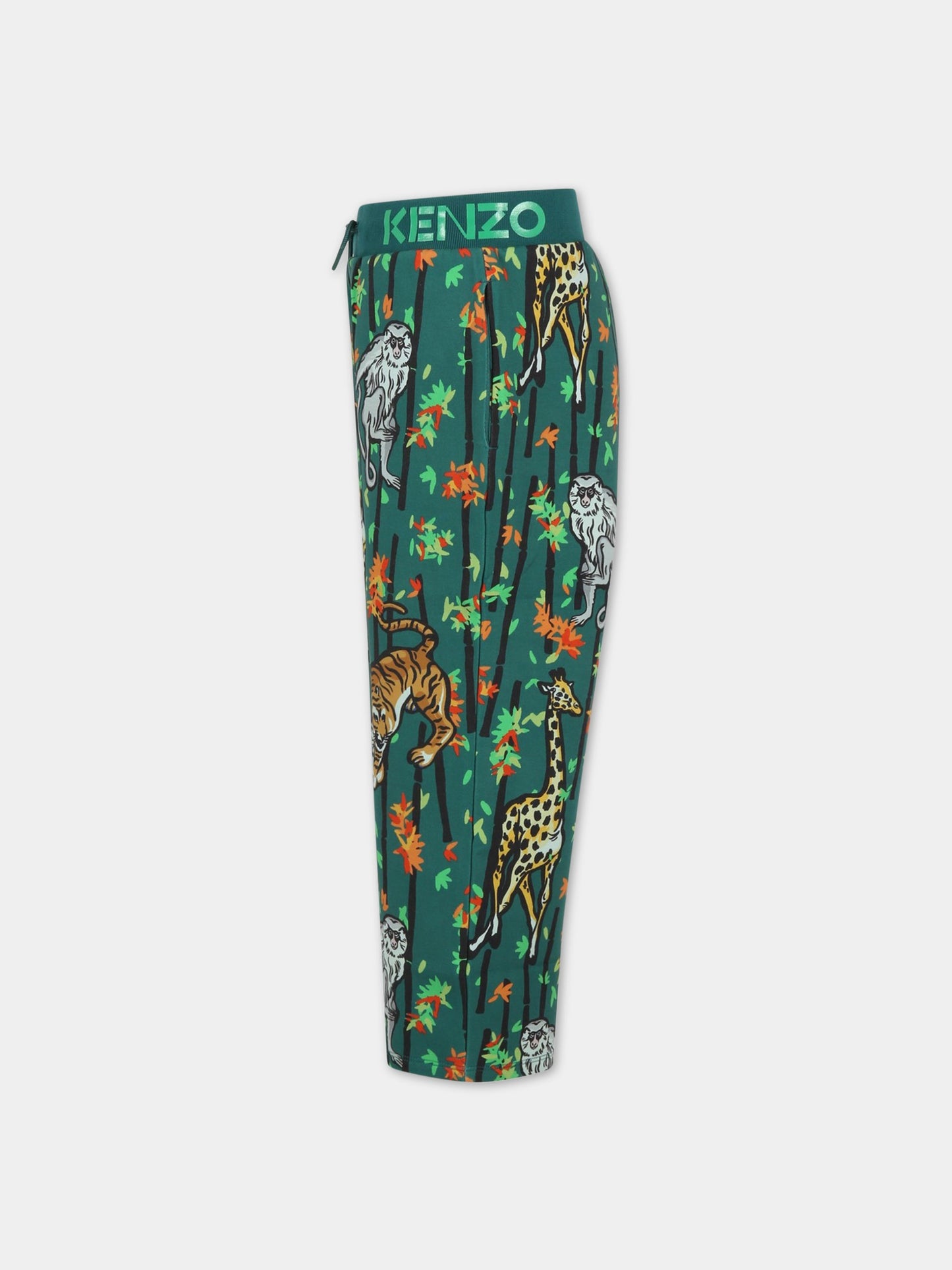 Pantaloni verdi da tuta per bambino con stampa giungla all-over e logo,Kenzo Kids,K24293 678