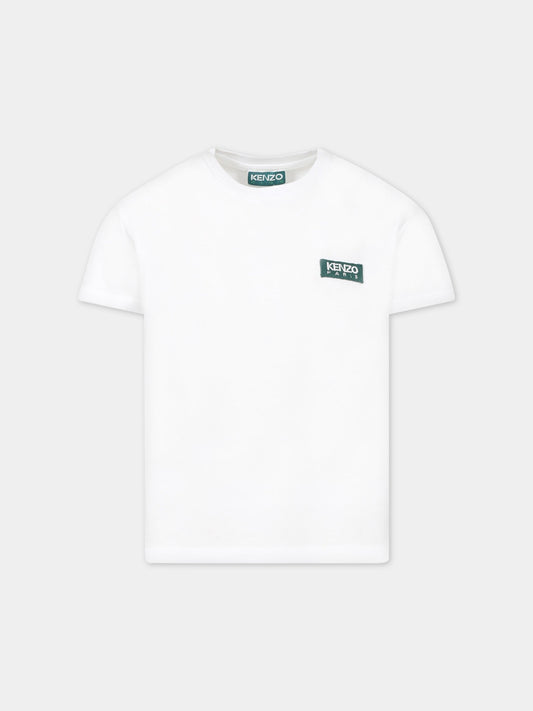 T-shirt bianca per bambino con patch logo,Kenzo Kids,K25776 10P