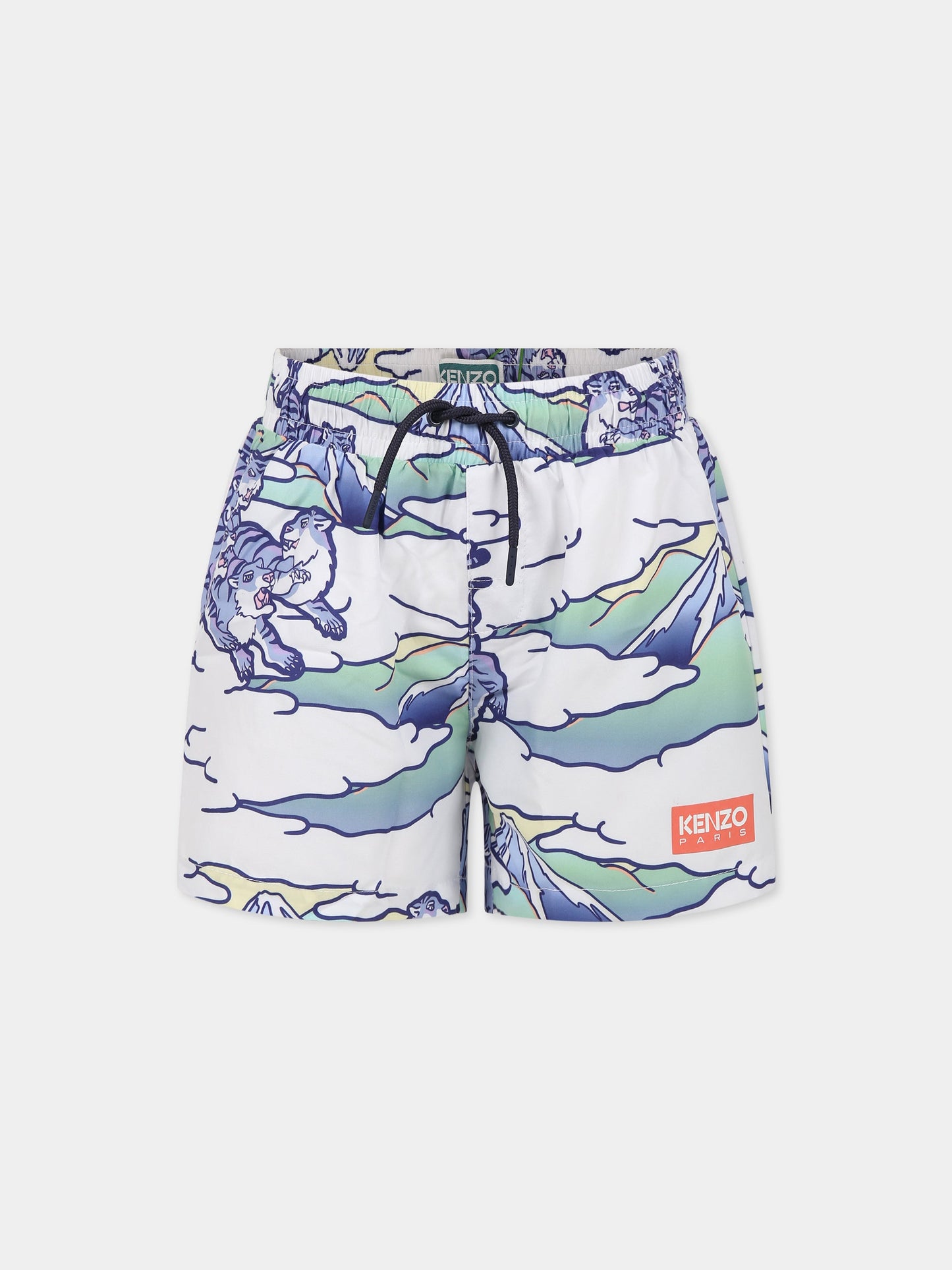 Boxer-mare per bambino con tigre e logo,Kenzo Kids,K24315 791