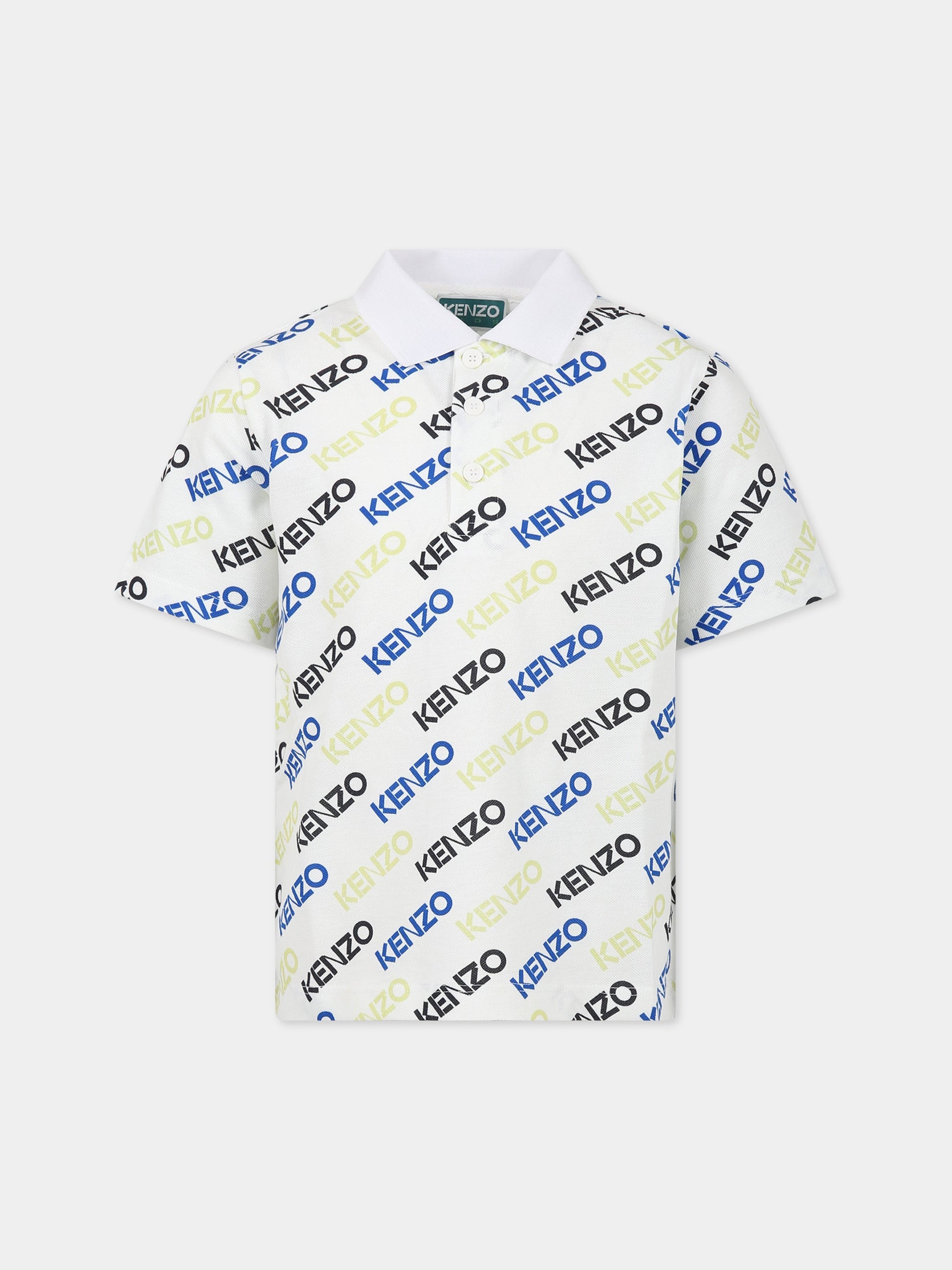 Polo bianca per bambino con logo multicolor,Kenzo Kids,K25798 10P