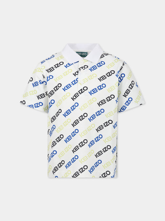 Polo bianca per bambino con logo multicolor,Kenzo Kids,K25798 10P