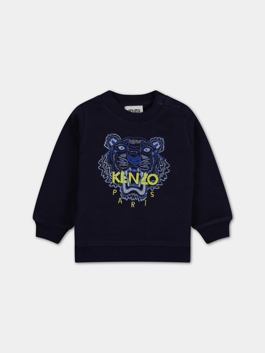 Felpa blu per neonato con iconica tigre,Kenzo Kids,K05485 85M