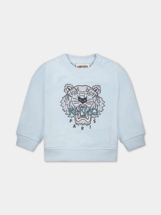 Felpa celeste per neonato con iconica tigre,Kenzo Kids,K05485 78B