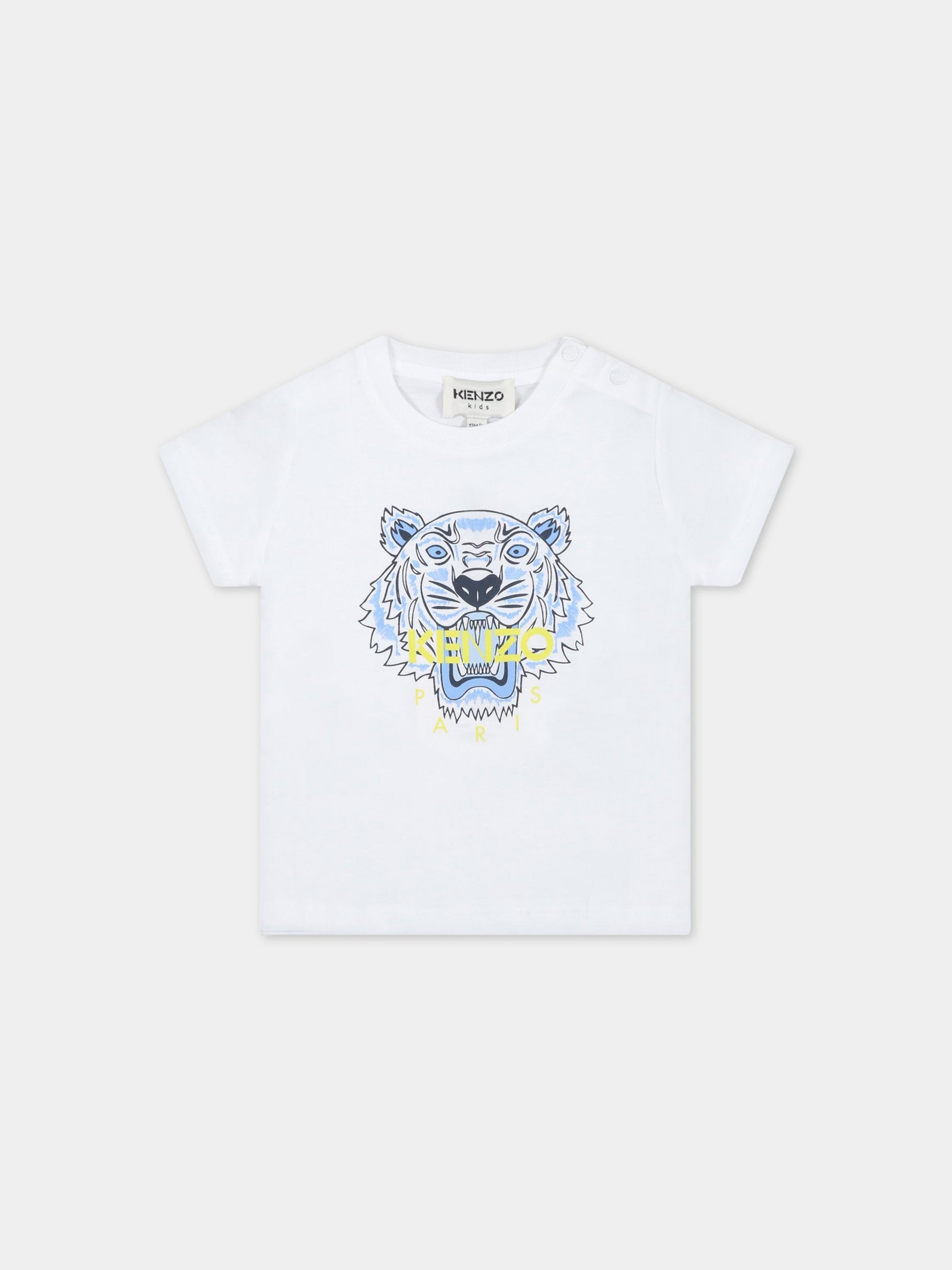 T-shirt bianca per neonato con trigre iconica e logo,Kenzo Kids,K05480 10B