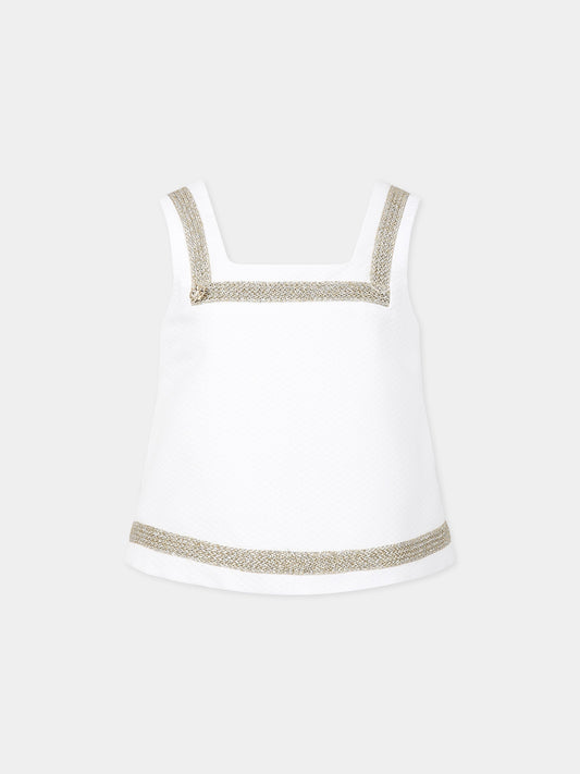 Top bianco per bambina con dettagli in lurex,Genny,GFCA004 PQ16 D000