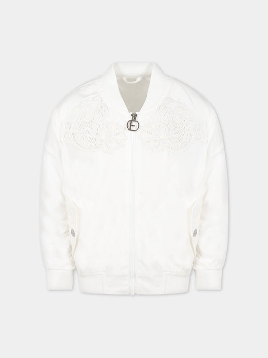Giubbotto bianco per bambina con logo,Ermanno Scervino Junior,SFGB030C NY278 0002