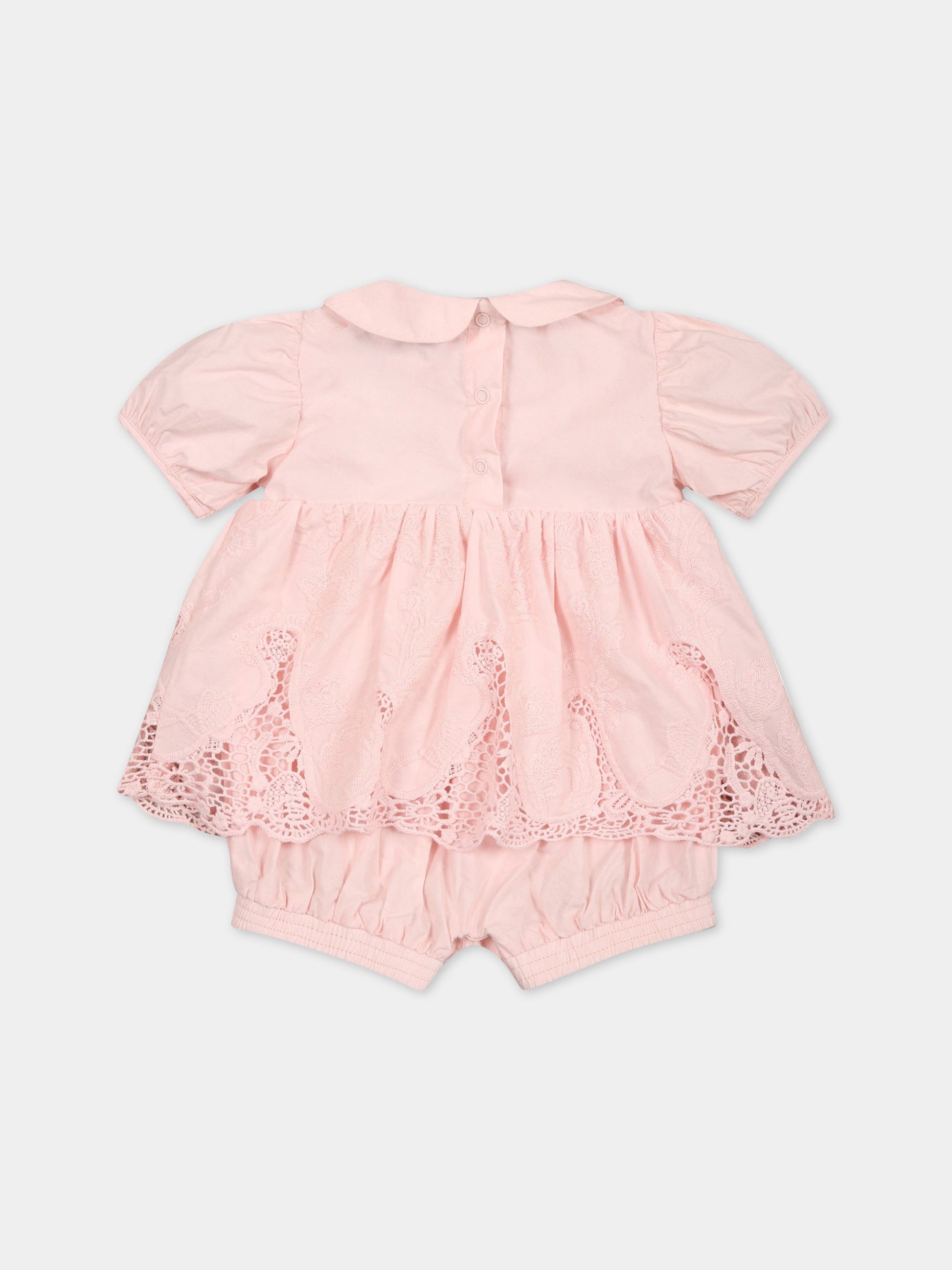 Pagliaccetto rosa per neonata con logo,Ermanno Scervino Junior,SNPG002C RI347 C001