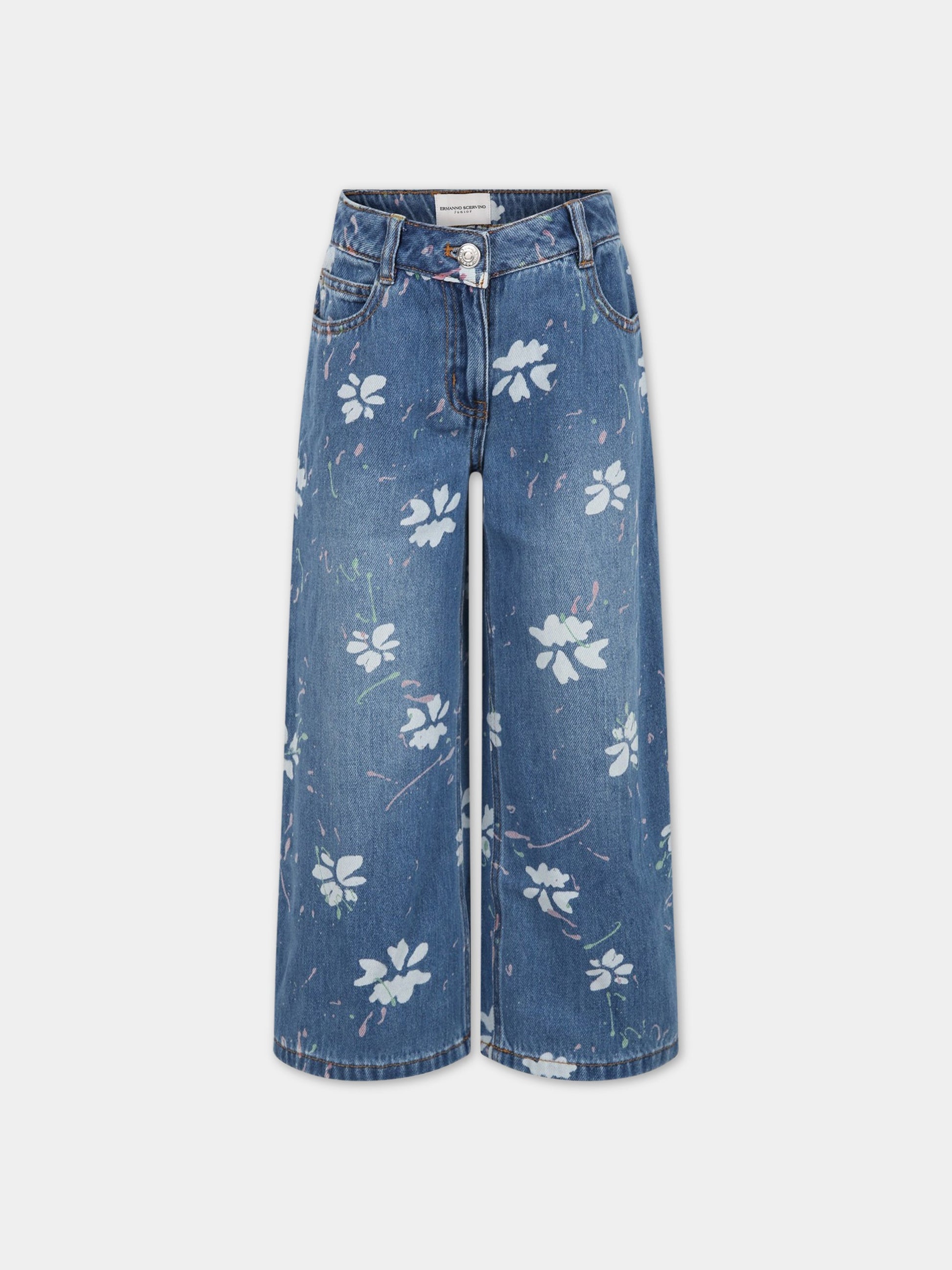 Jeans blu per bambina con stampa e logo,Ermanno Scervino Junior,SFPA050C DF019 4000
