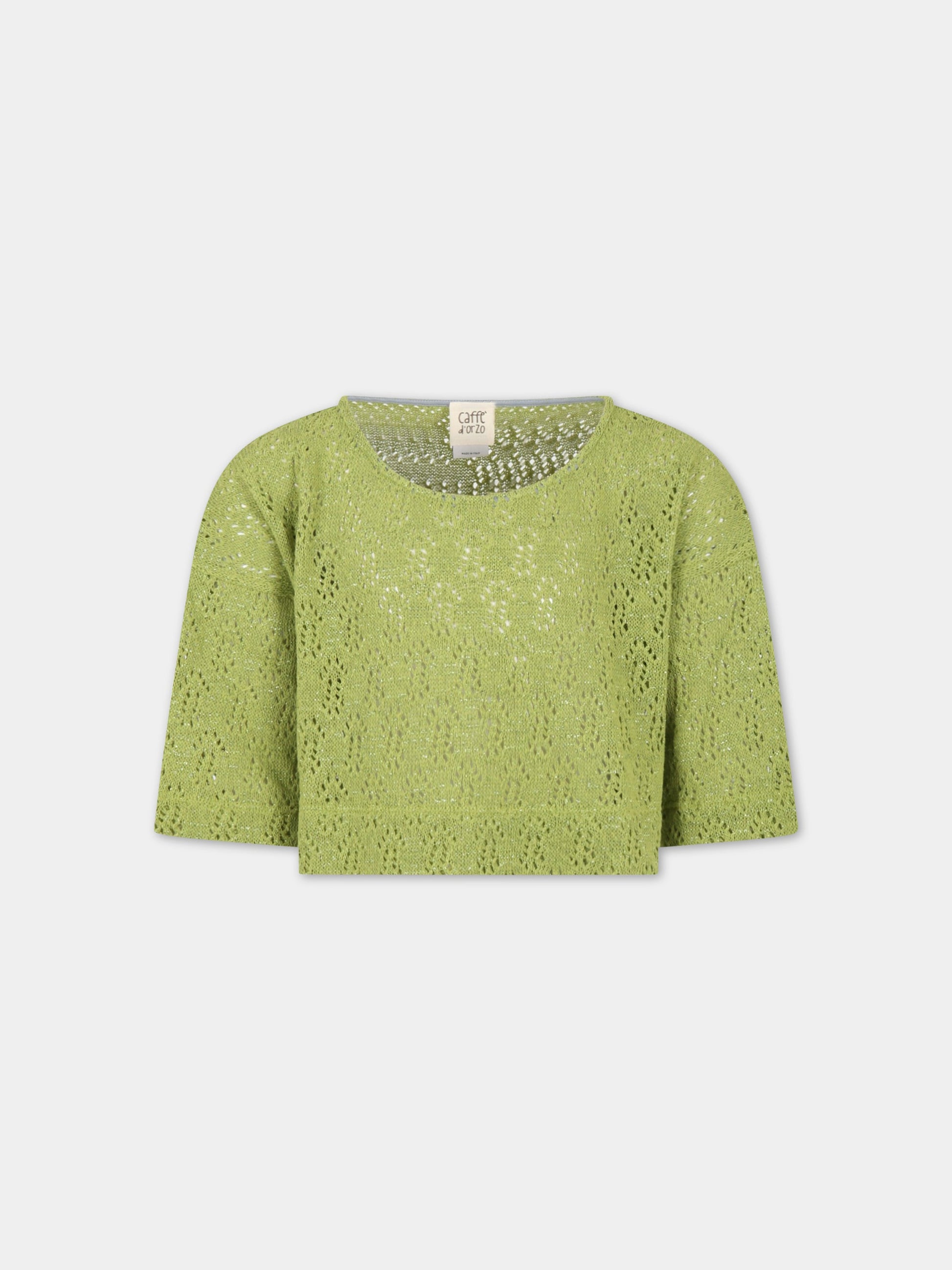 Maglione verde per bambina con dettagli in lurex,Caffe' D'orzo,ZS9A10 Q0009 785