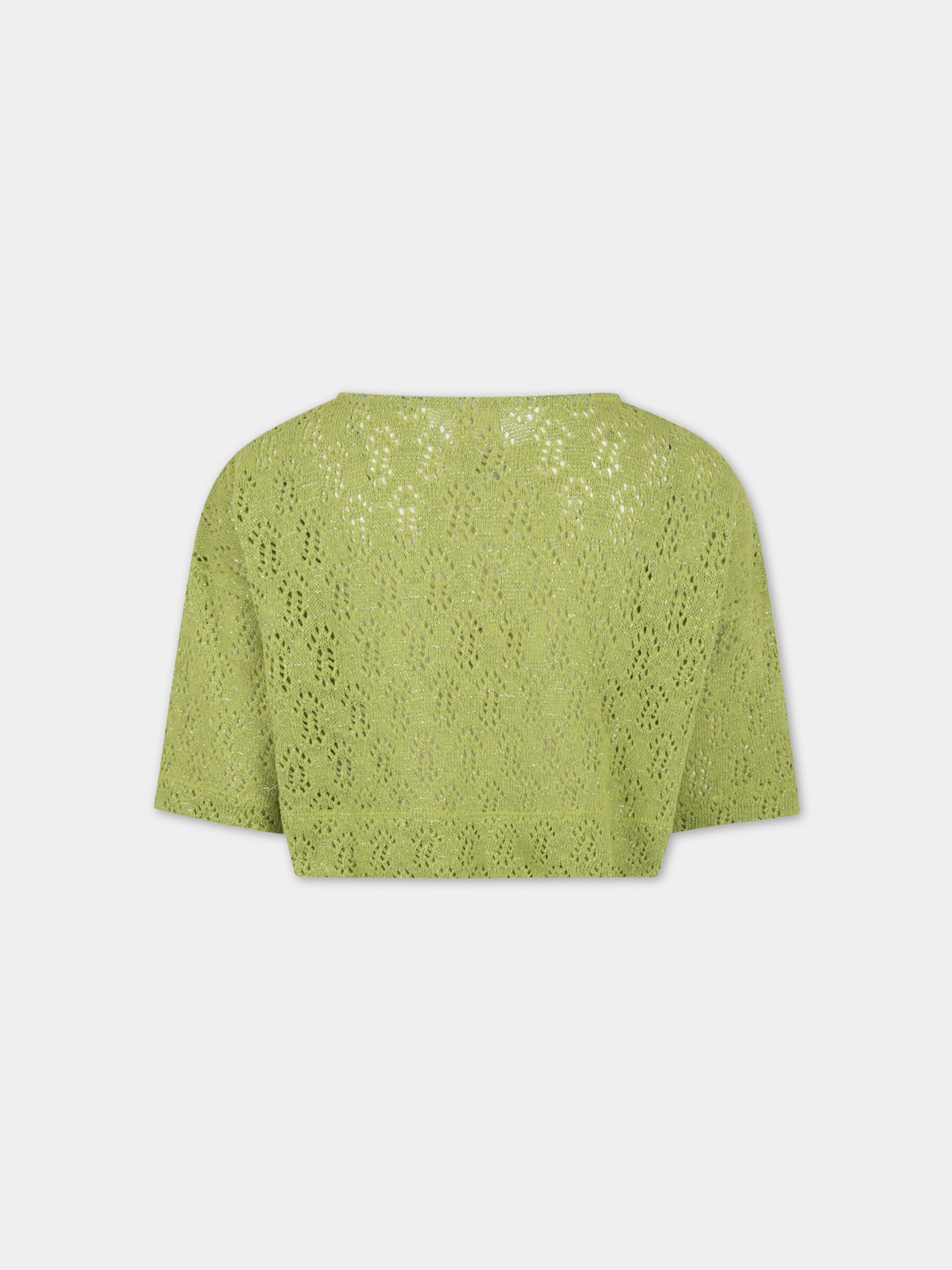 Maglione verde per bambina con dettagli in lurex,Caffe' D'orzo,ZS9A10 Q0009 785