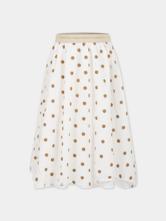 Gonna bianco per bambina con ricami all-over,Caffe' D'orzo,ZS7A10 K0133 101MA