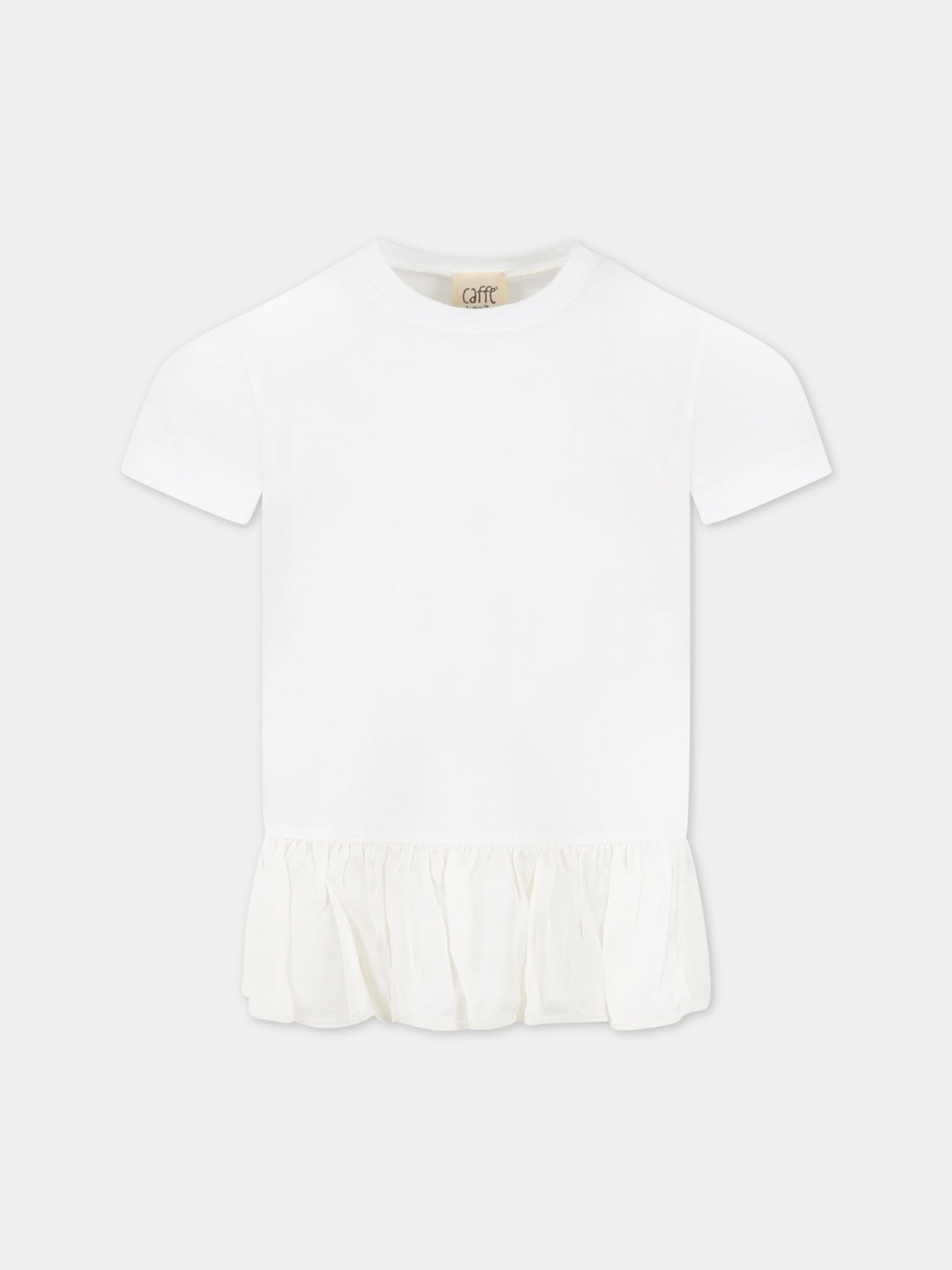 T-shirt bianca per bambina con balze,Caffe' D'orzo,ZS8A11 J0269 101