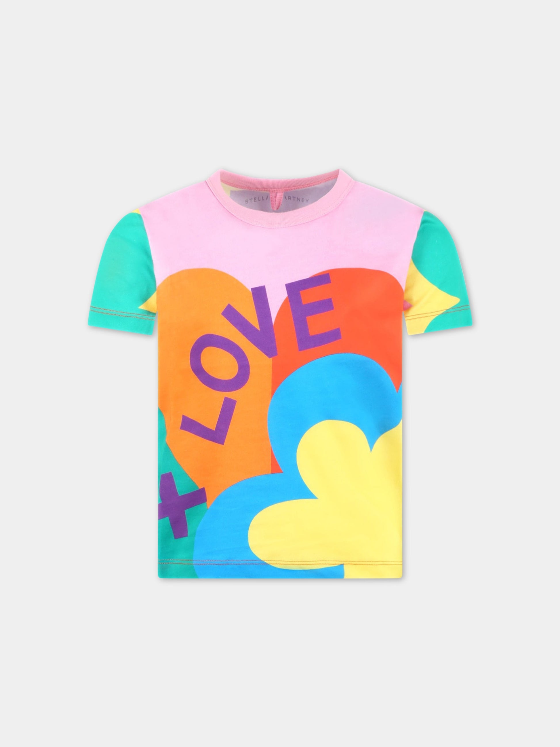 T-shirt multicolor per bambina con scritta Love,Stella Mccartney Kids,TS8A91 Z0902 999MC