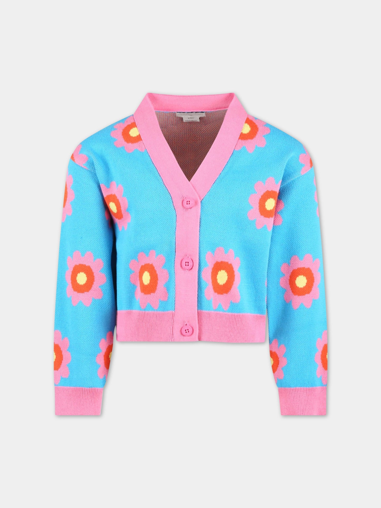 Cardigan azzurro per bambina con fiori,Stella Mccartney Kids,TS9A80 Z1143 999