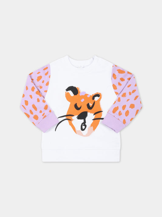 Felpa bianca per neonata con tigre e dettagli animalier,Stella Mccartney Kids,TS4060 Z0169 100