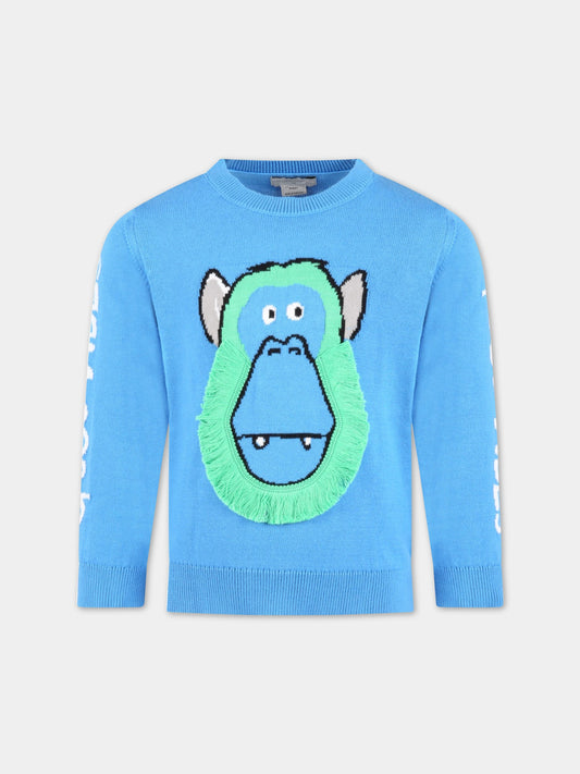 Maglione azzurro per bambino con scimpanzé,Stella Mccartney Kids,TS9P00 Z1144 610