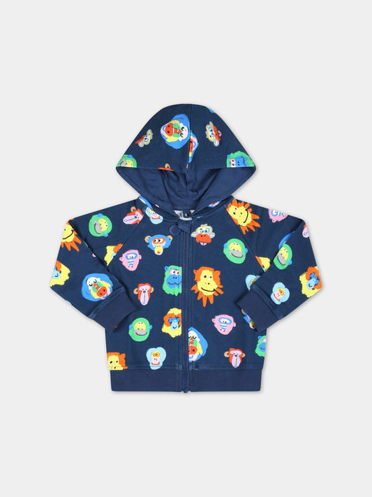 Felpa blu per neonato con animali colorati,Stella Mccartney Kids,TS4630 Z1077 620MC