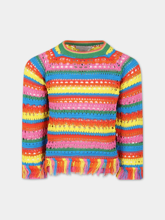 Maglione multicolor per bambina con frange,Stella Mccartney Kids,TS9A50 Z1146 999