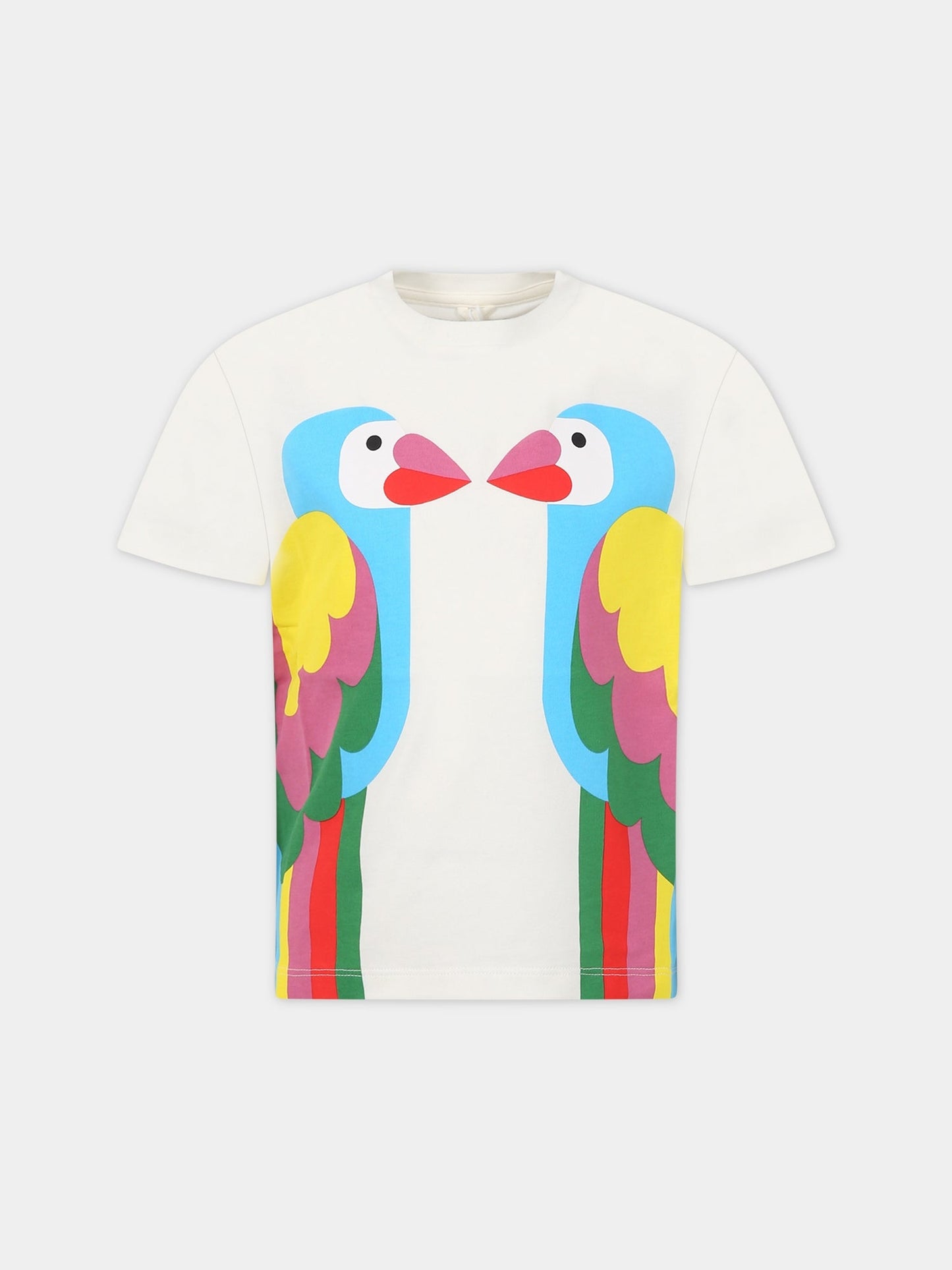 T-shirt bianco per bambina con stampa pappagalli,Stella Mccartney Kids,TS8B41 Z0434 101