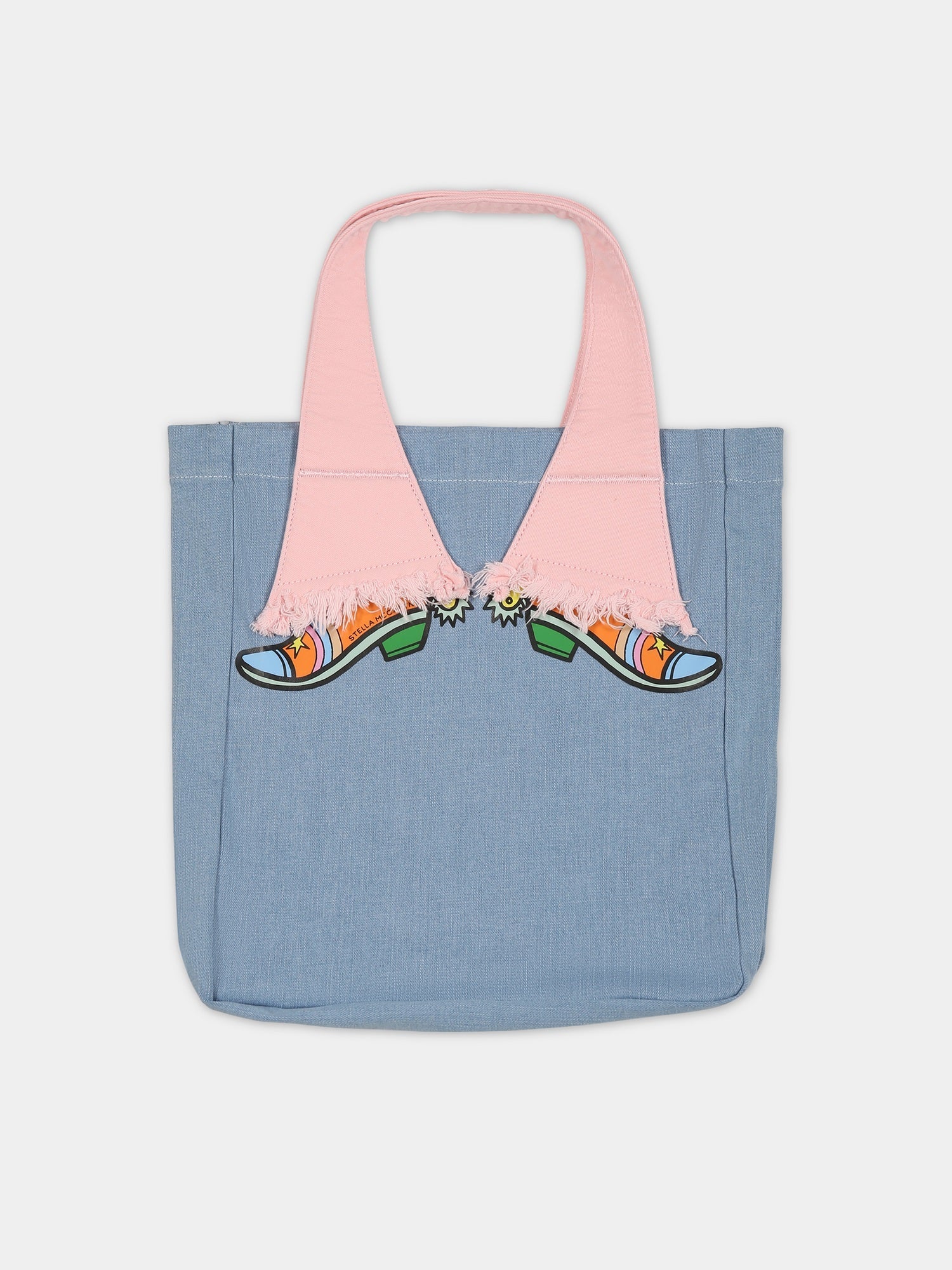 Borsa celeste per bambina con stampa stivali e logo,Stella Mccartney Kids,TS0B18 Z0153 604