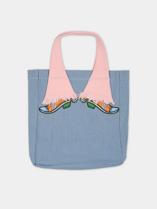 Borsa celeste per bambina con stampa stivali e logo,Stella Mccartney Kids,TS0B18 Z0153 604