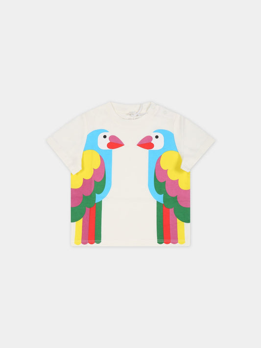 T-shirt bianco per neonata con stampa pappagalli,Stella Mccartney Kids,TS8041 Z0434 101