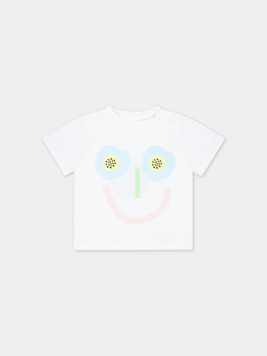 T-shirt bianca per neonata con smile,Stella Mccartney Kids,TS8061 Z0434 101