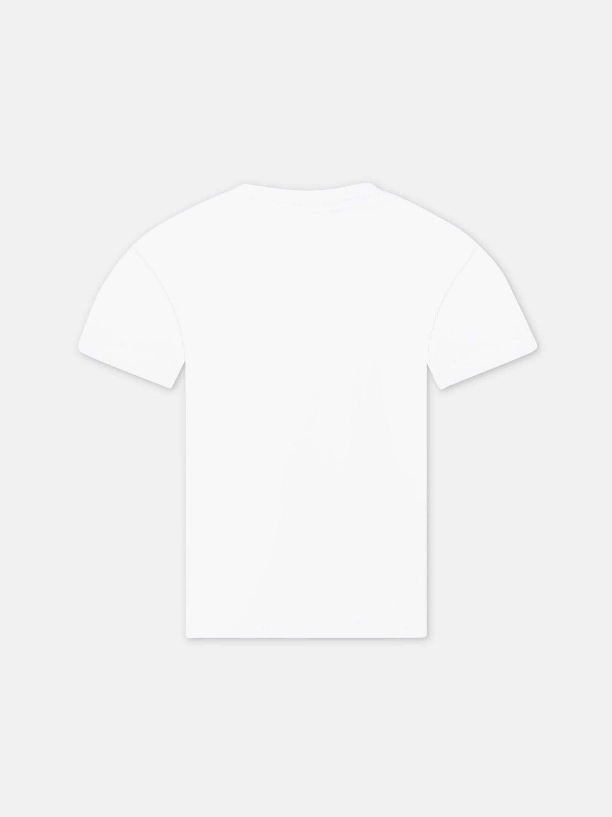 T-shirt bianca per bambino con logo e camaleonte,Stella Mccartney Kids,TS8T21 Z0434 100