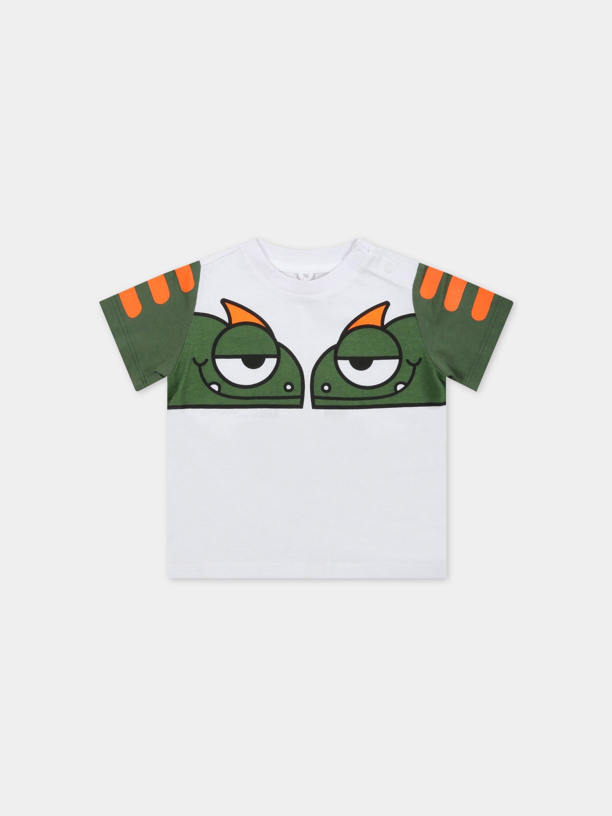 T-shirt bianca per neonato con camaleonti,Stella Mccartney Kids,TS8691 Z0434 100