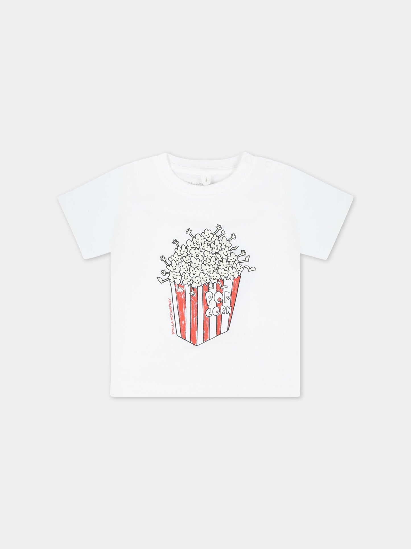 T-shirt bianca per neonati con Pop Corn,Stella Mccartney Kids,TS8501 Z0434 101