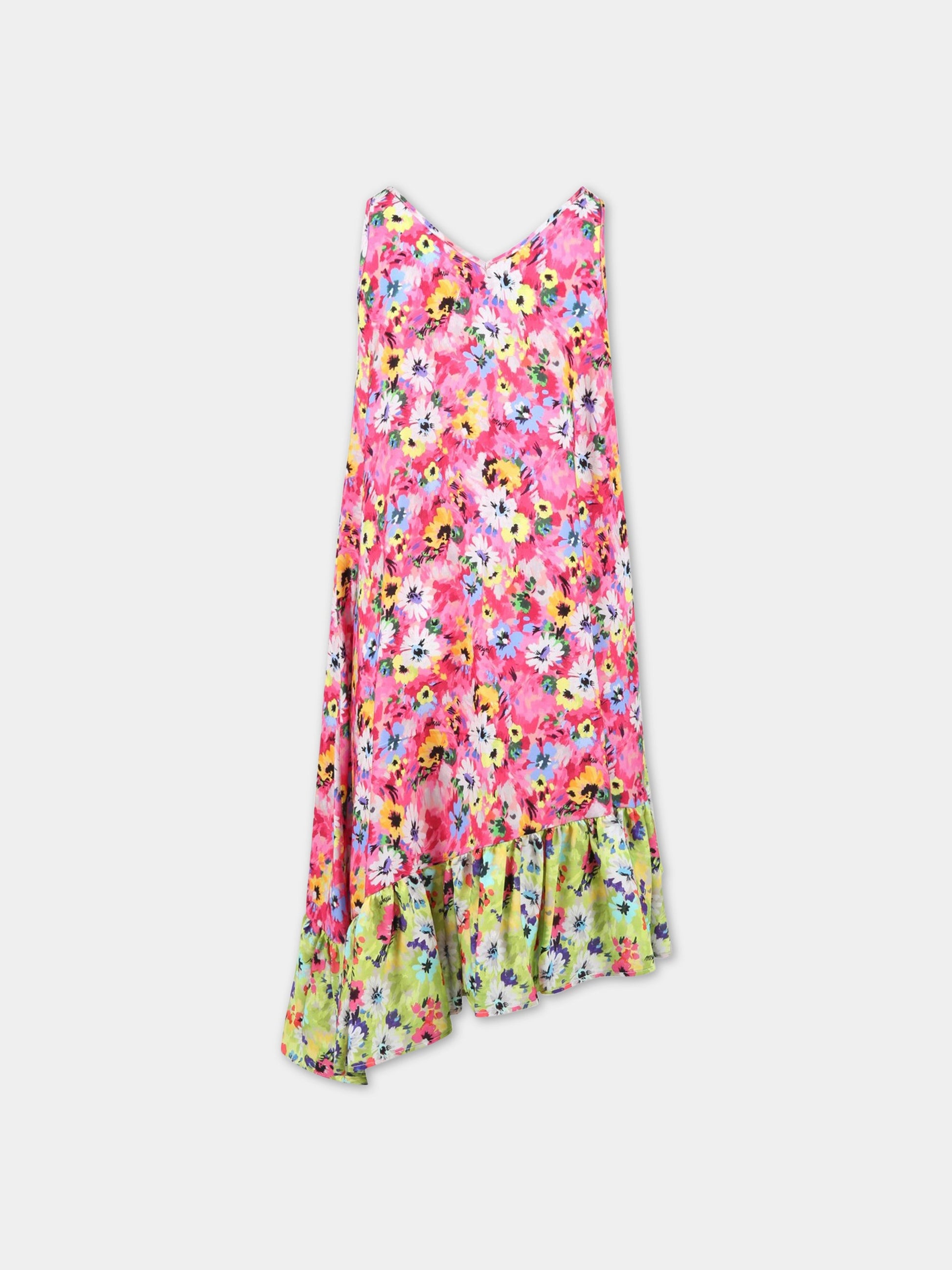 Vestito multicolor per bambina con stampa floreale,Msgm Kids,MS029425 044