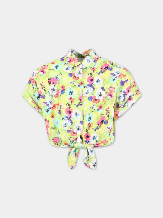 Camicia verde per bambina con stampa floreale,Msgm Kids,MS029491 086