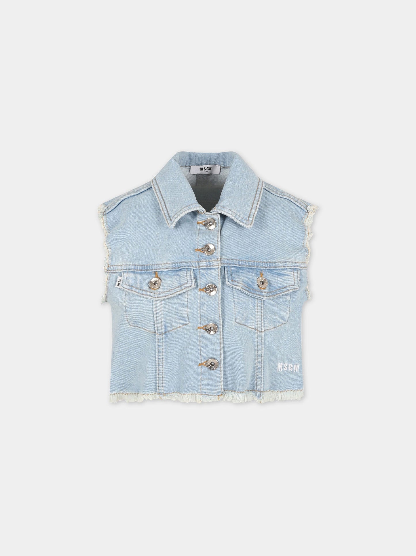 Giacca celeste smanicata per bambina con logo,Msgm Kids,MS029378 126