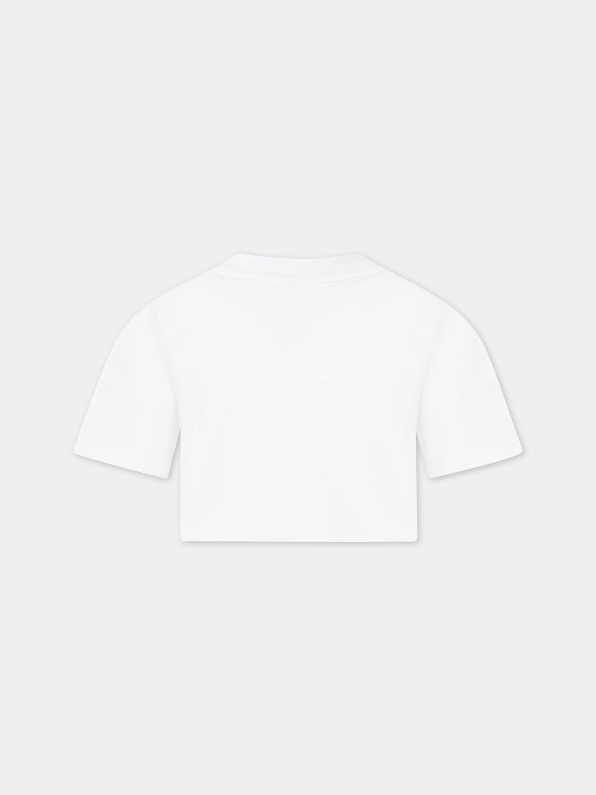 T-shirt bianca corta per bambina con logo nero,Msgm Kids,MS029339 001