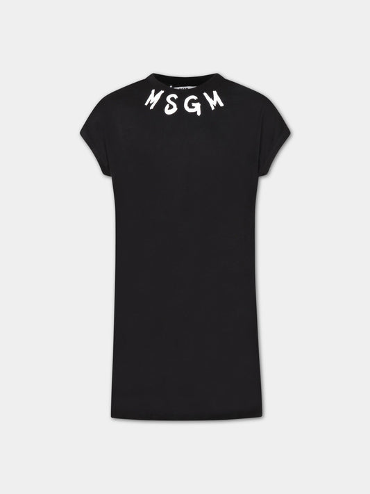 Vestito nero per bambina con logo bianco,Msgm Kids,MS029340 110