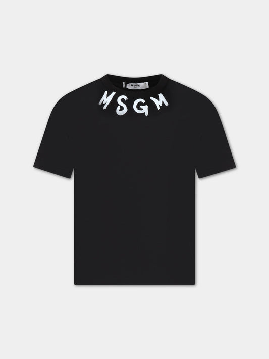T-shirt nera per bambino con logo bianco,Msgm Kids,MS029318 110