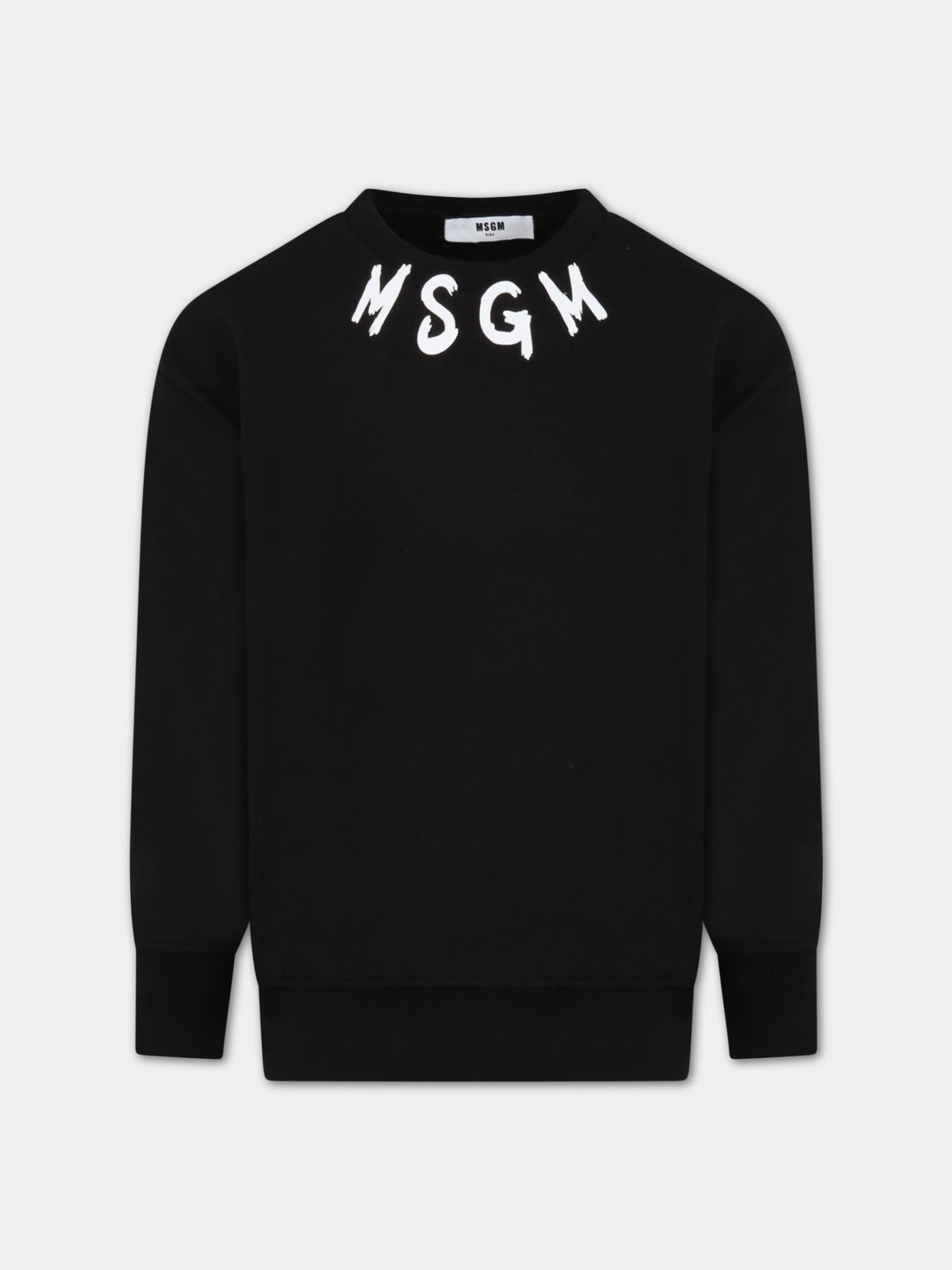 Felpa nera per bambino con logo bianco,Msgm Kids,MS029323 110