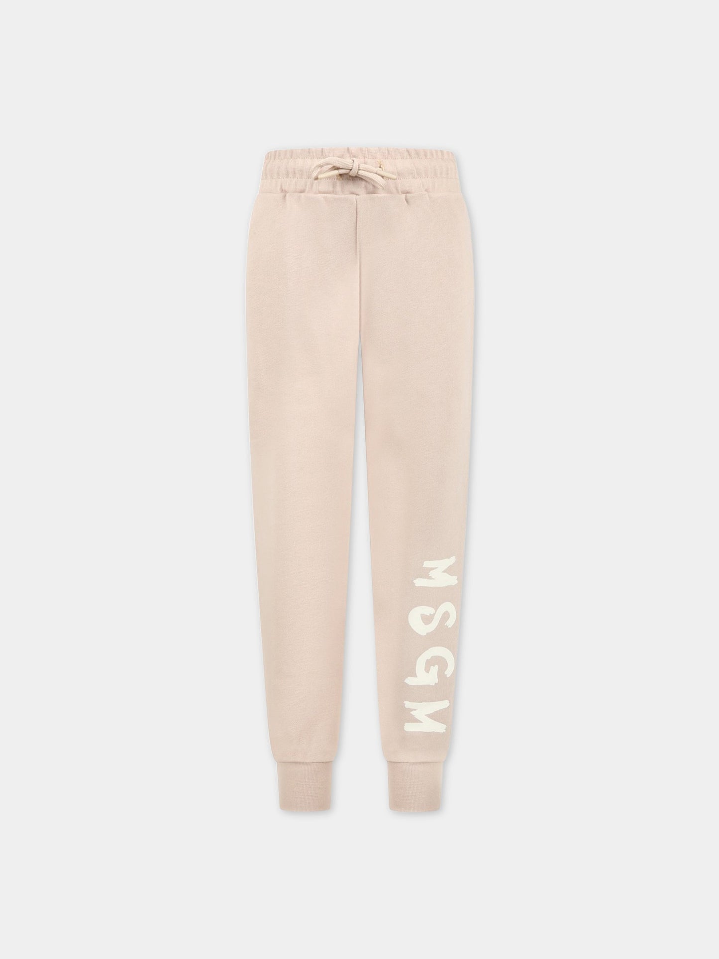 Pantaloni beige da tuta per bambino con logo bianco,Msgm Kids,MS029342 015