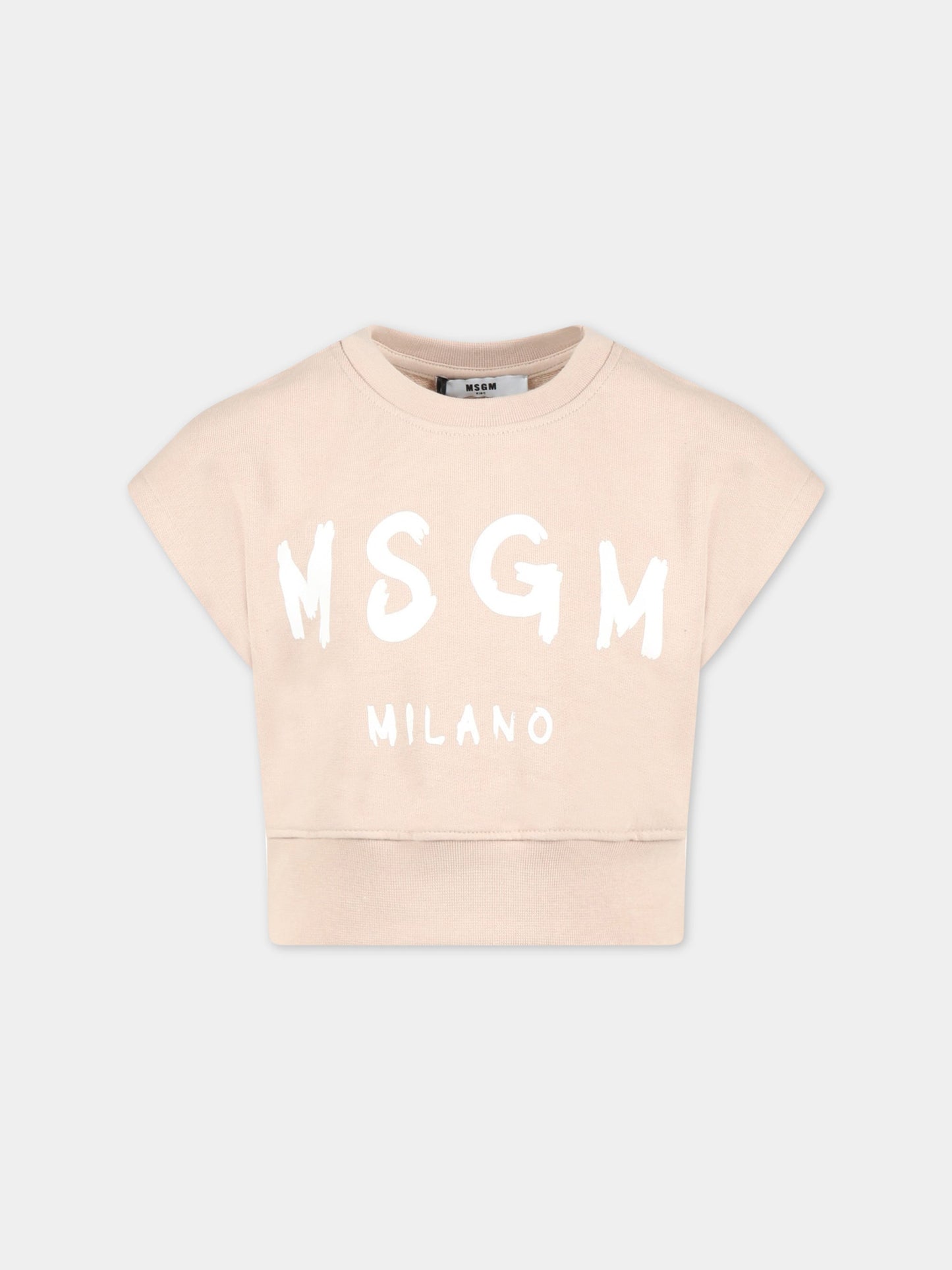Felpa beige per bambino con logo bianco,Msgm Kids,MS029462 015
