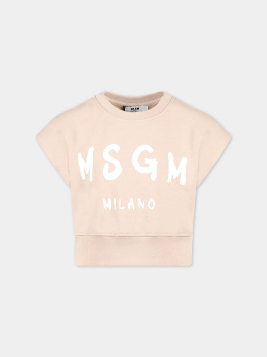 Felpa beige per bambino con logo bianco,Msgm Kids,MS029462 015